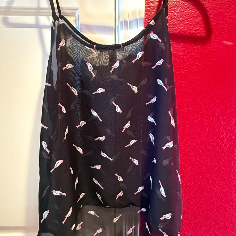 Ambiance Black Sheer Bird Print Camisole